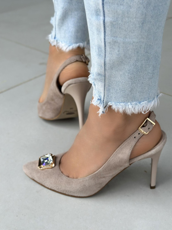 Czółenka beżowe damskie skórzane