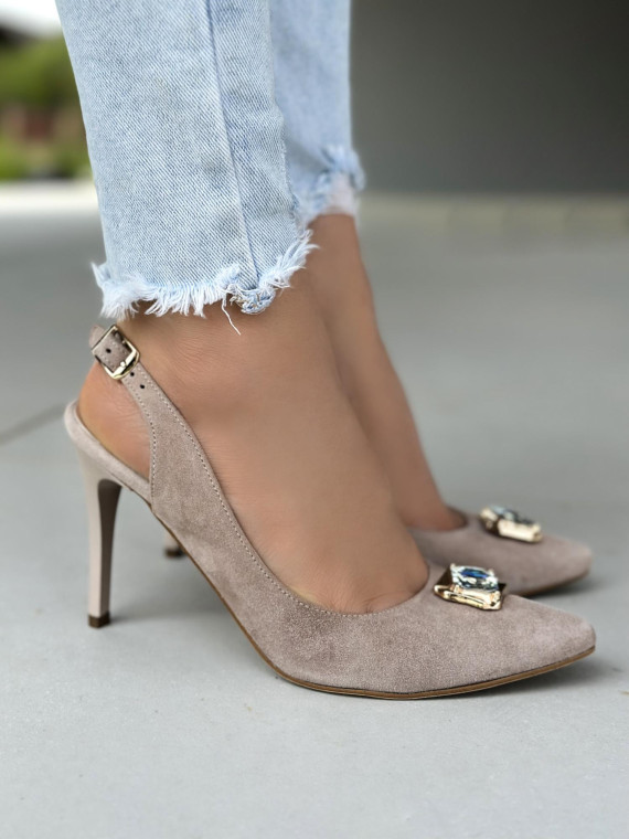 Czółenka beżowe damskie skórzane