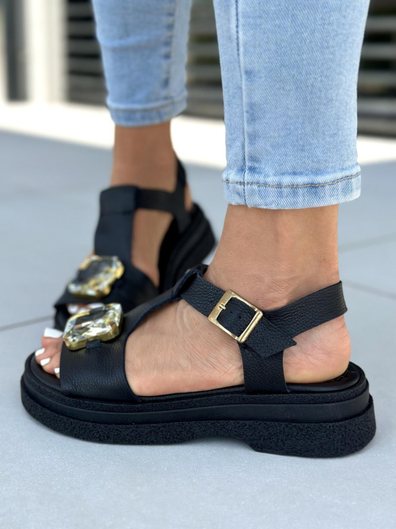 Czarne sandały damskie skórzane