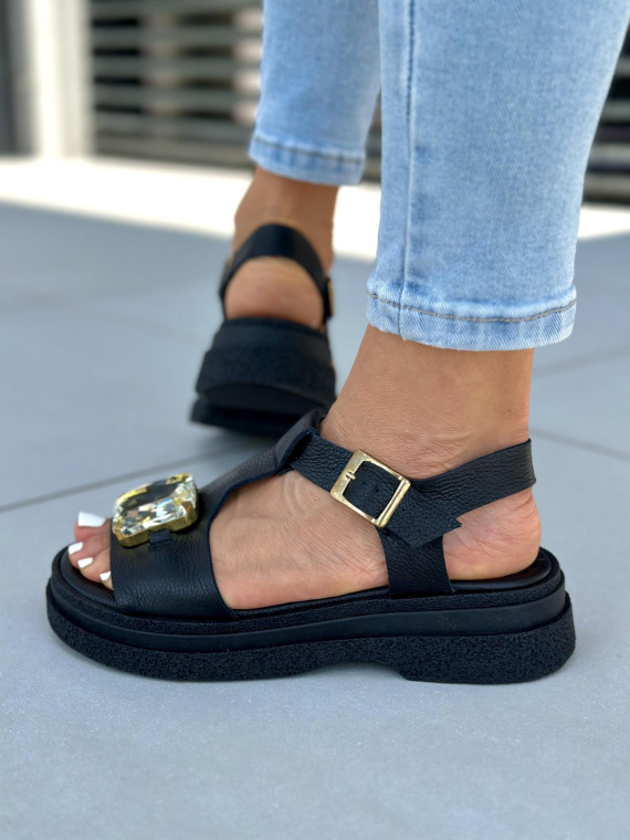 Czarne sandały damskie skórzane