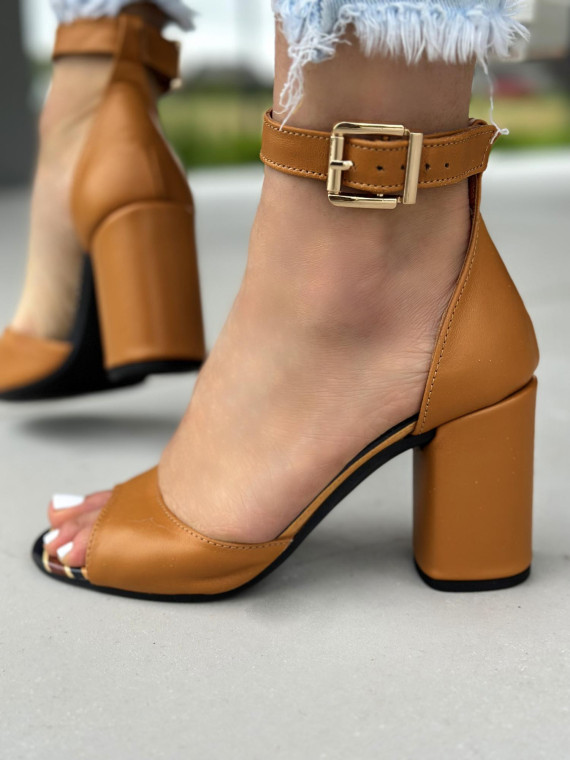 Rude sandały damskie skórzane