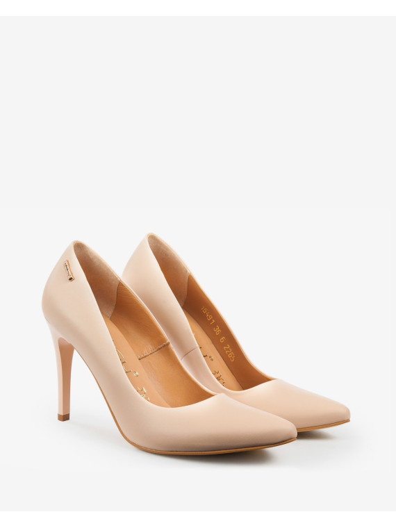 Czółenka beżowe damskie skórzane