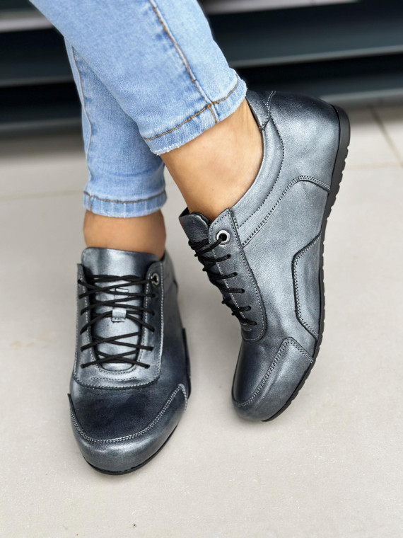 Srebrne trampki damskie skórzane