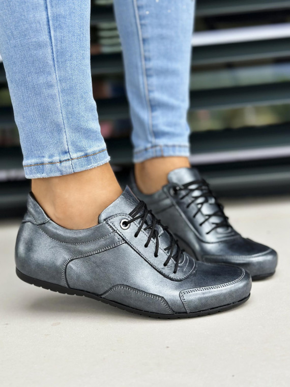 Srebrne trampki damskie skórzane