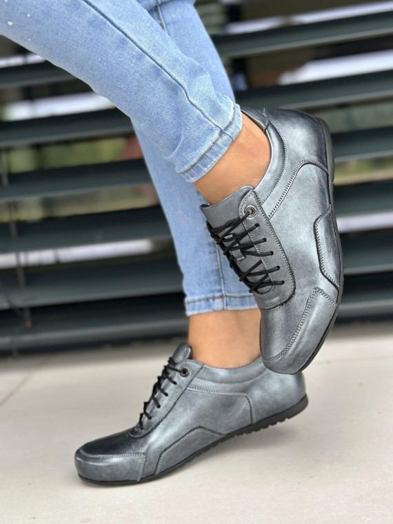 Srebrne trampki damskie skórzane