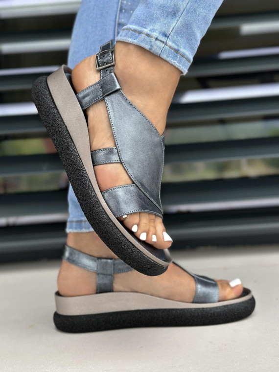 Srebrne sandały damskie skórzane