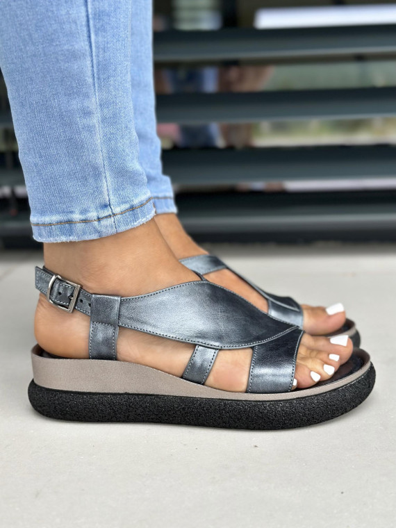 Srebrne sandały damskie skórzane