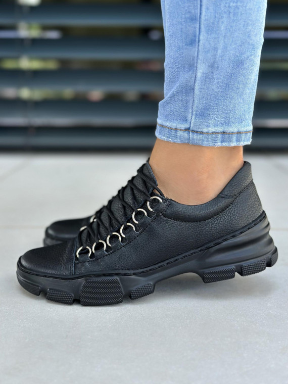 Czarne trampki damskie skórzane