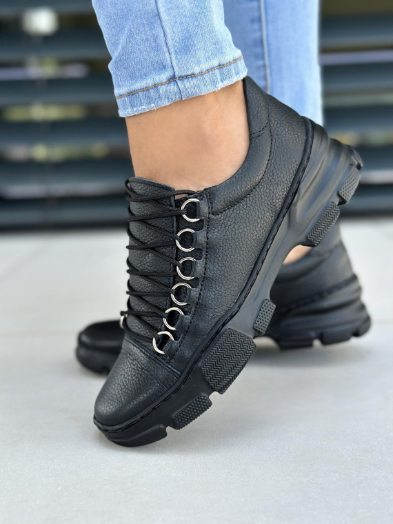 Czarne trampki damskie skórzane