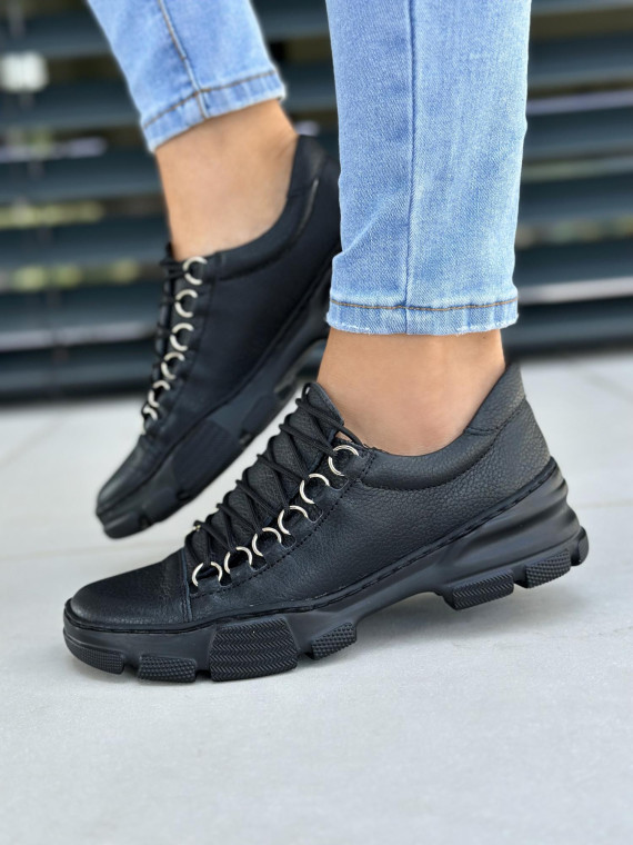 Czarne trampki damskie skórzane