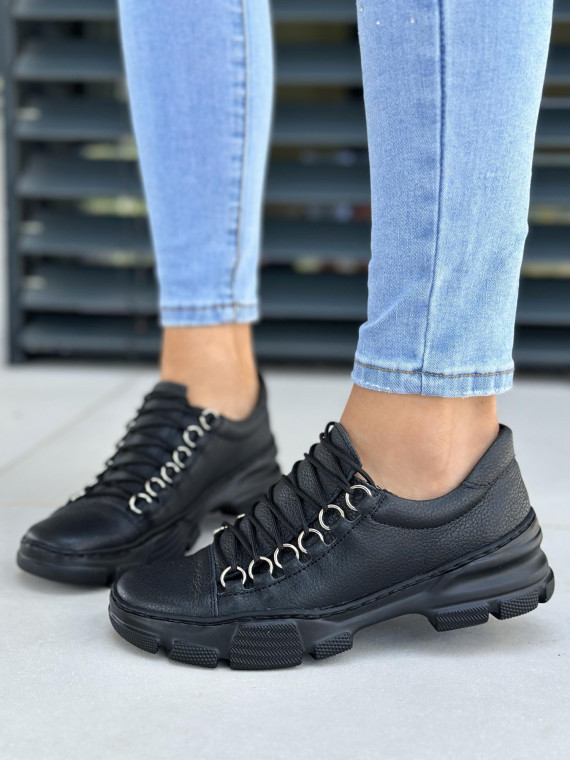 Czarne trampki damskie skórzane