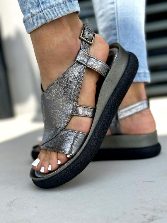 Srebrne sandały damskie skórzane