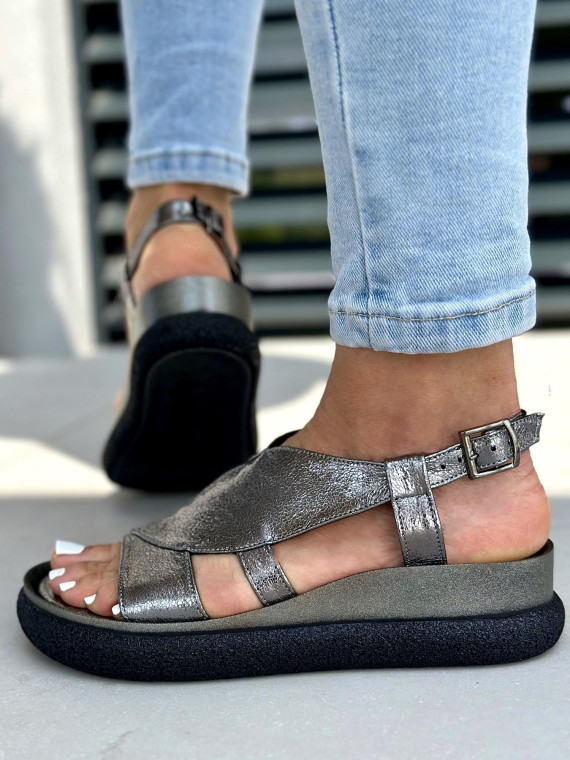 Srebrne sandały damskie skórzane