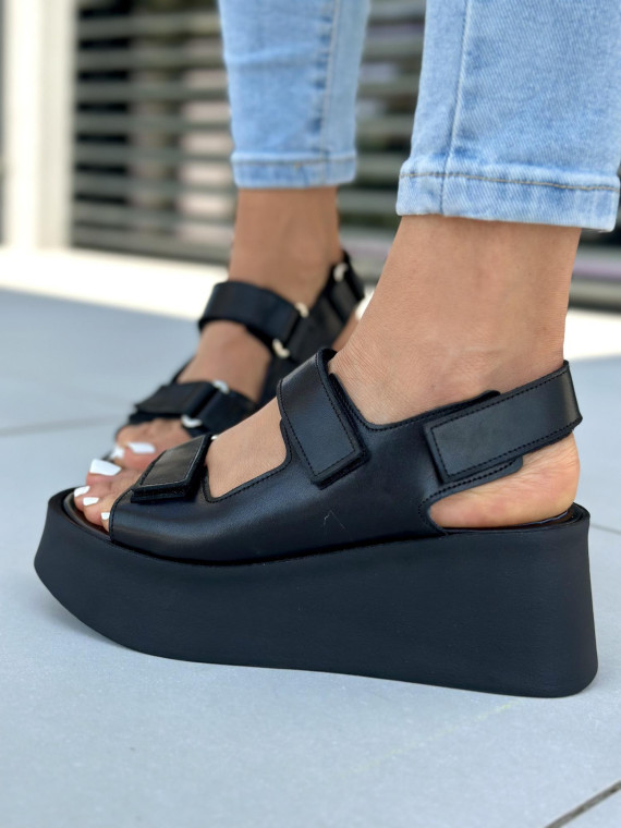 Czarne sandały damskie skórzane