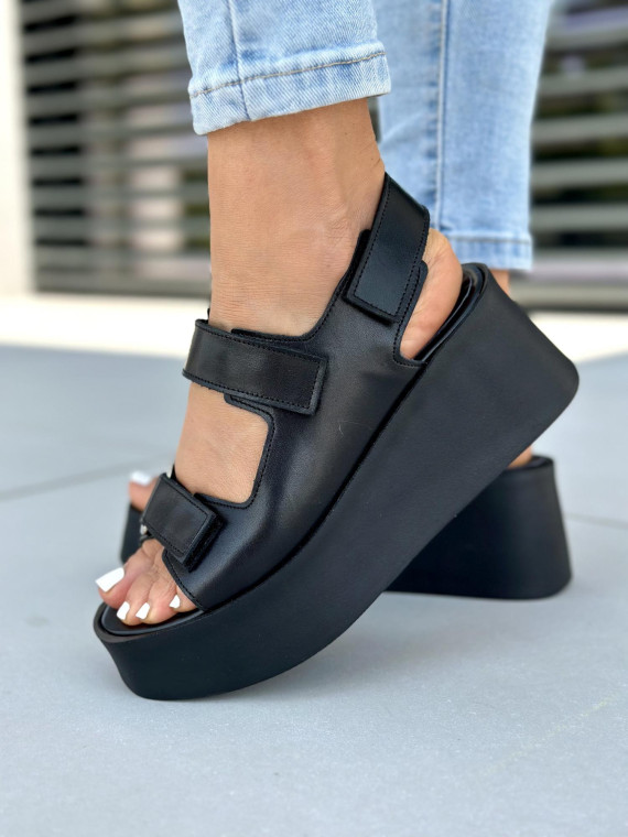 Czarne sandały damskie skórzane