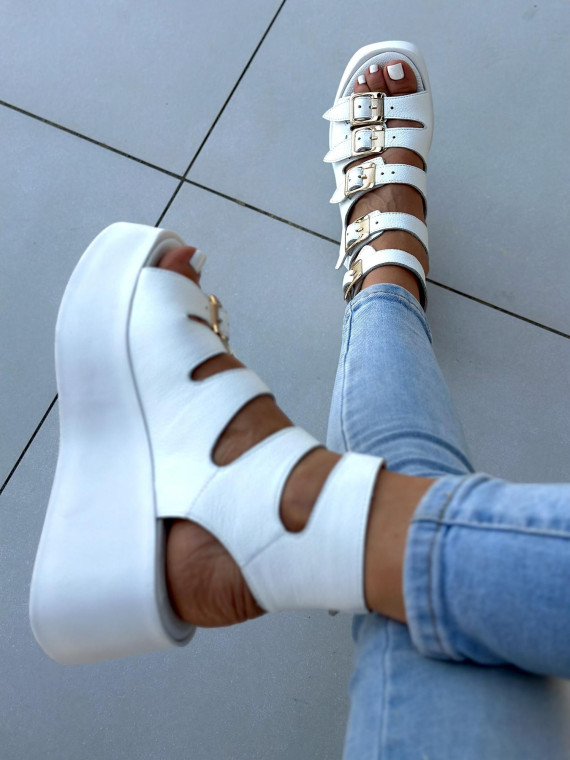 Białe sandały damskie skórzane