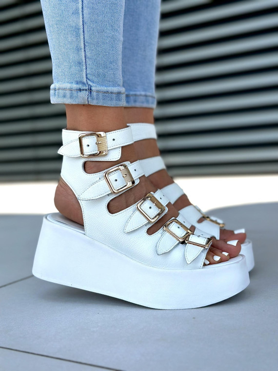 Białe sandały damskie skórzane