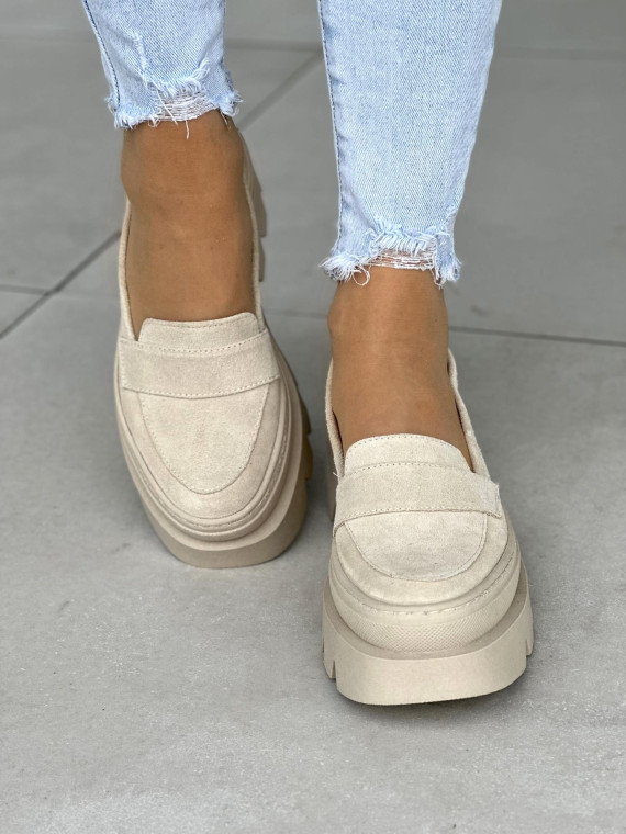 Beżowe mokasyny damskie skórzane OLEKSY polskiej produkcji