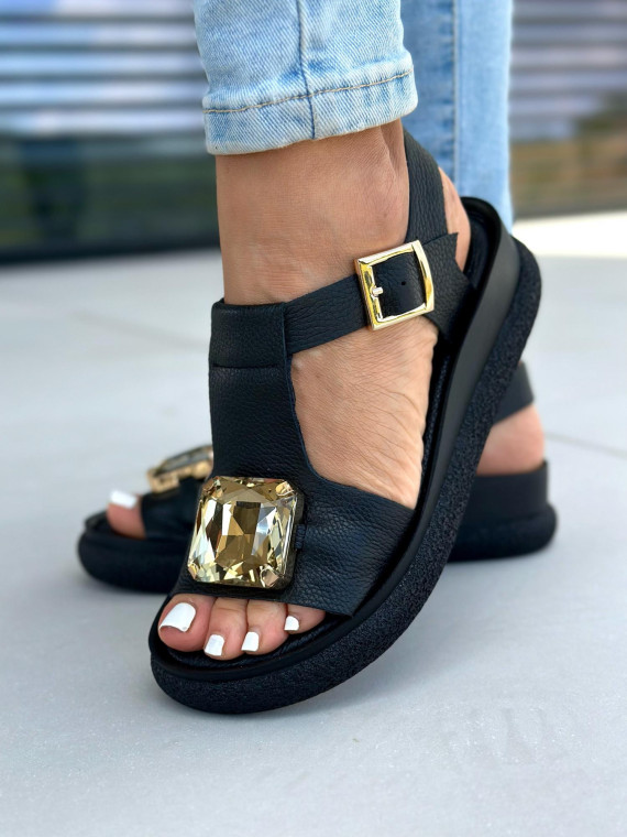 Czarne sandały damskie skórzane