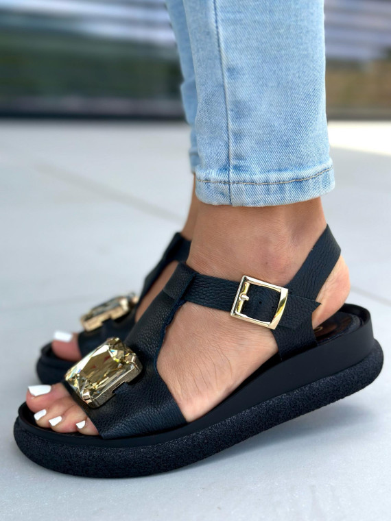 Czarne sandały damskie skórzane