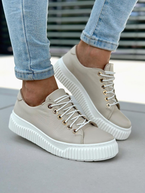 Beżowe trampki damskie skórzane