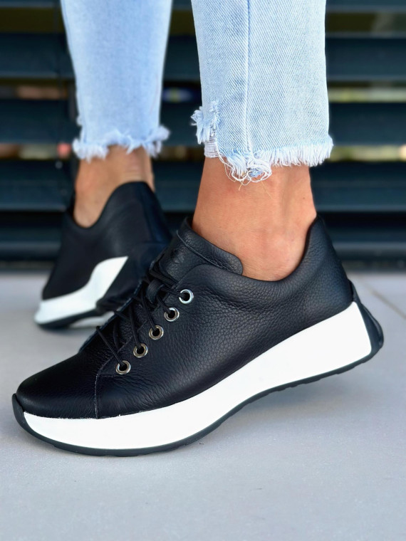 Czarne sneakersy damskie skórzane