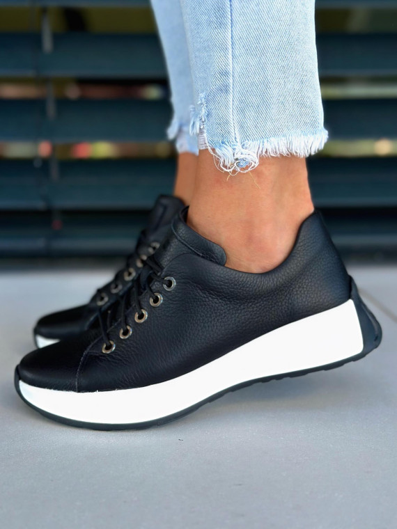 Czarne sneakersy damskie skórzane