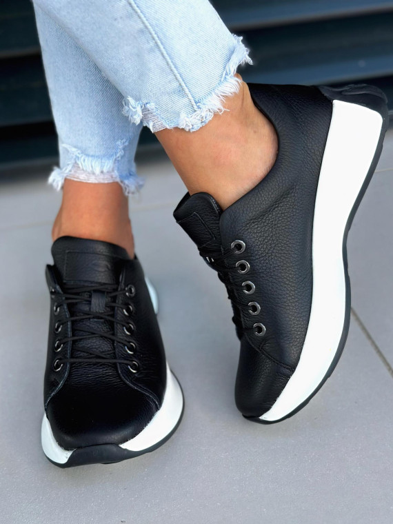 Czarne sneakersy damskie skórzane