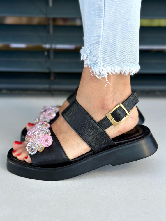 Czarne sandały damskie skórzane