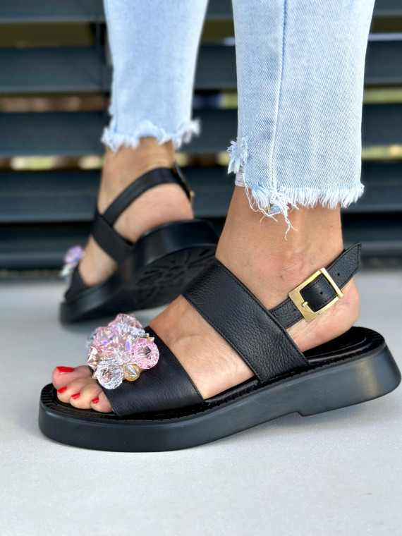 Czarne sandały damskie skórzane