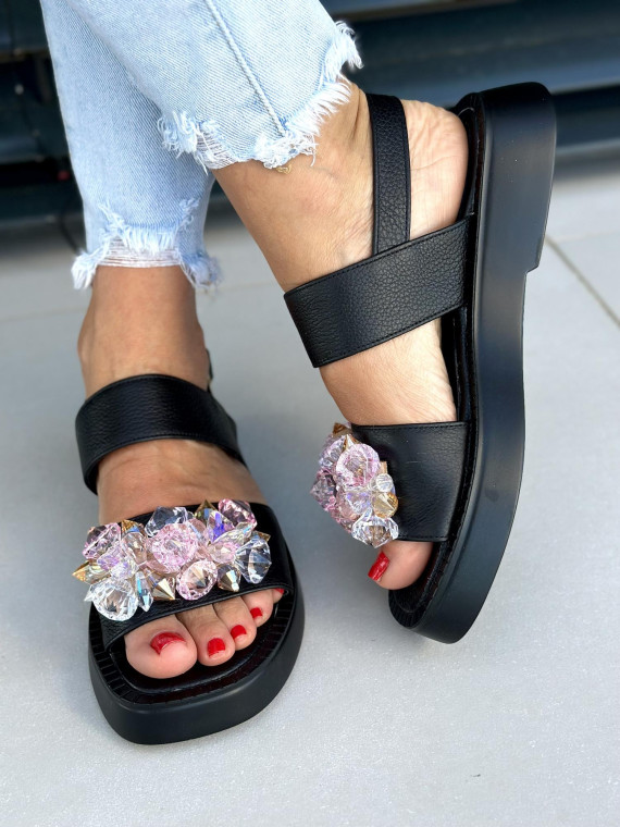 Czarne sandały damskie skórzane