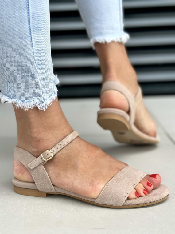 Beżowe sandały damskie skórzane