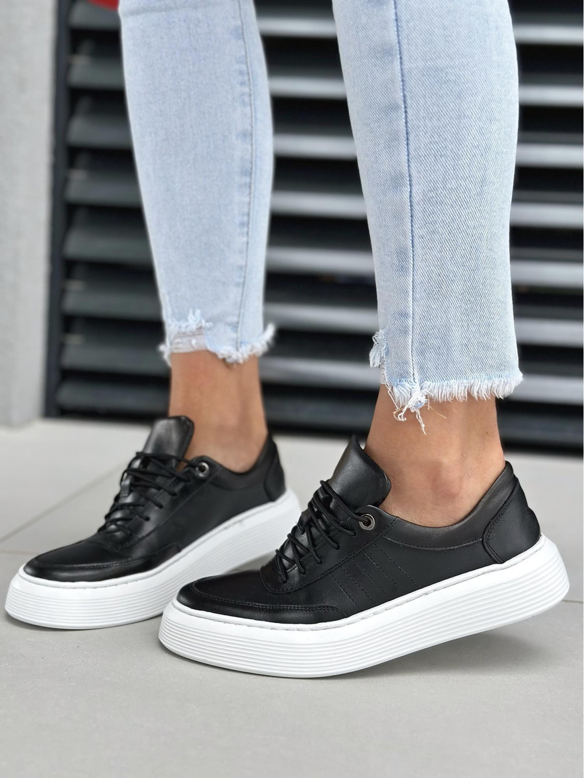 Czarne trampki damskie skórzane