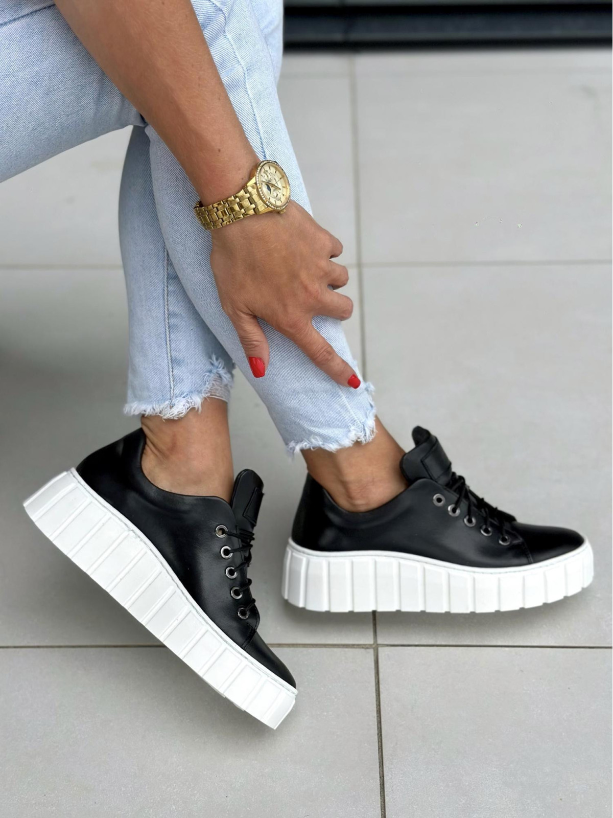 Czarne trampki damskie skórzane