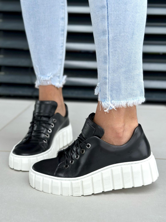 Czarne trampki damskie skórzane