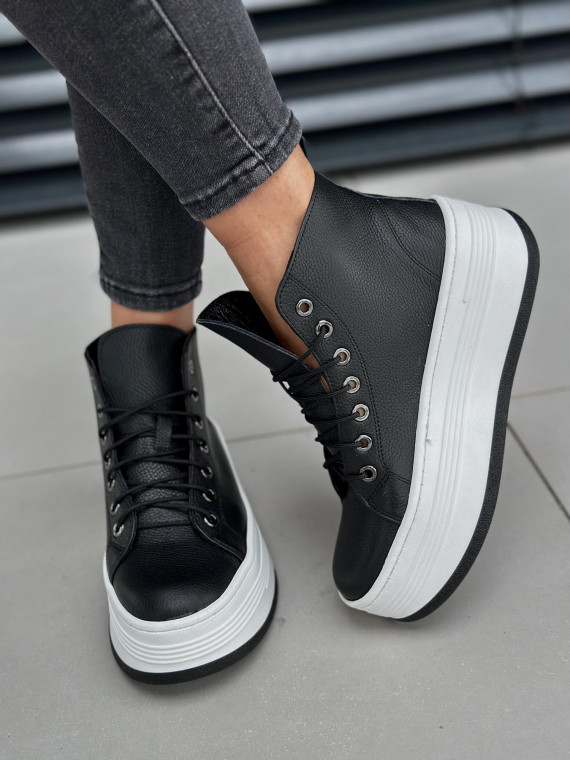 Czarne trampki damskie skórzane