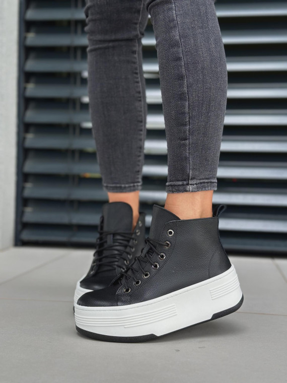 Czarne trampki damskie skórzane