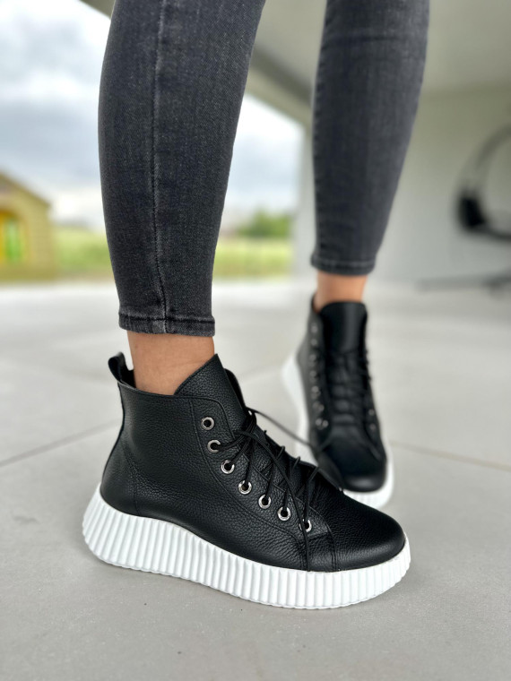 Czarne trampki damskie skórzane