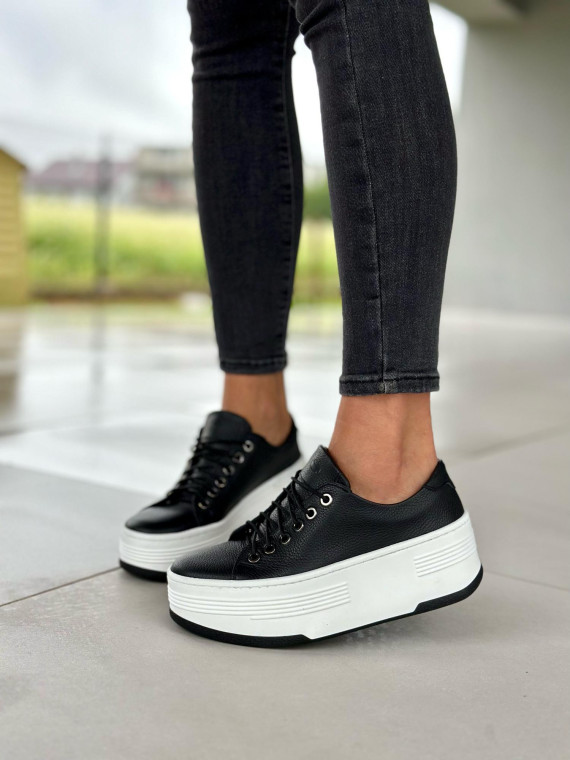 Czarne trampki damskie skórzane