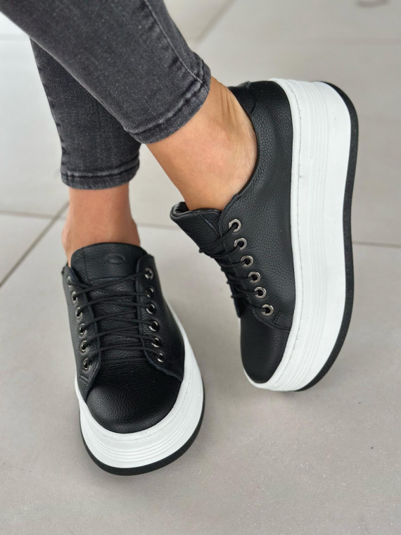 Czarne trampki damskie skórzane