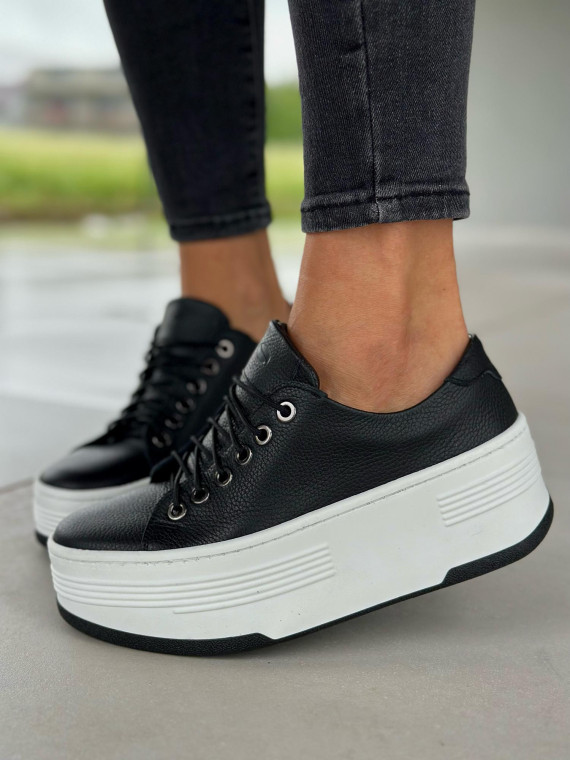 Czarne trampki damskie skórzane