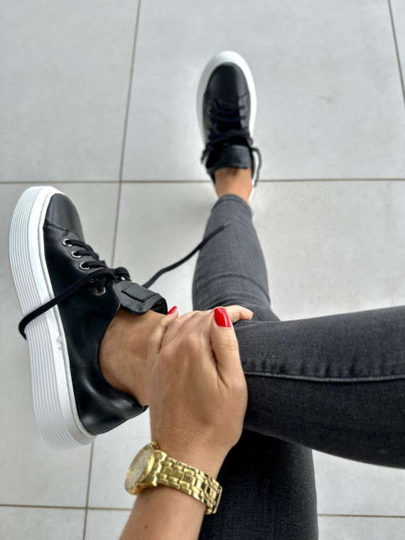 Czarne trampki damskie skórzane