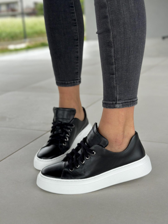 Czarne trampki damskie skórzane