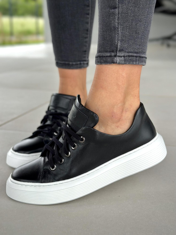 Czarne trampki damskie skórzane