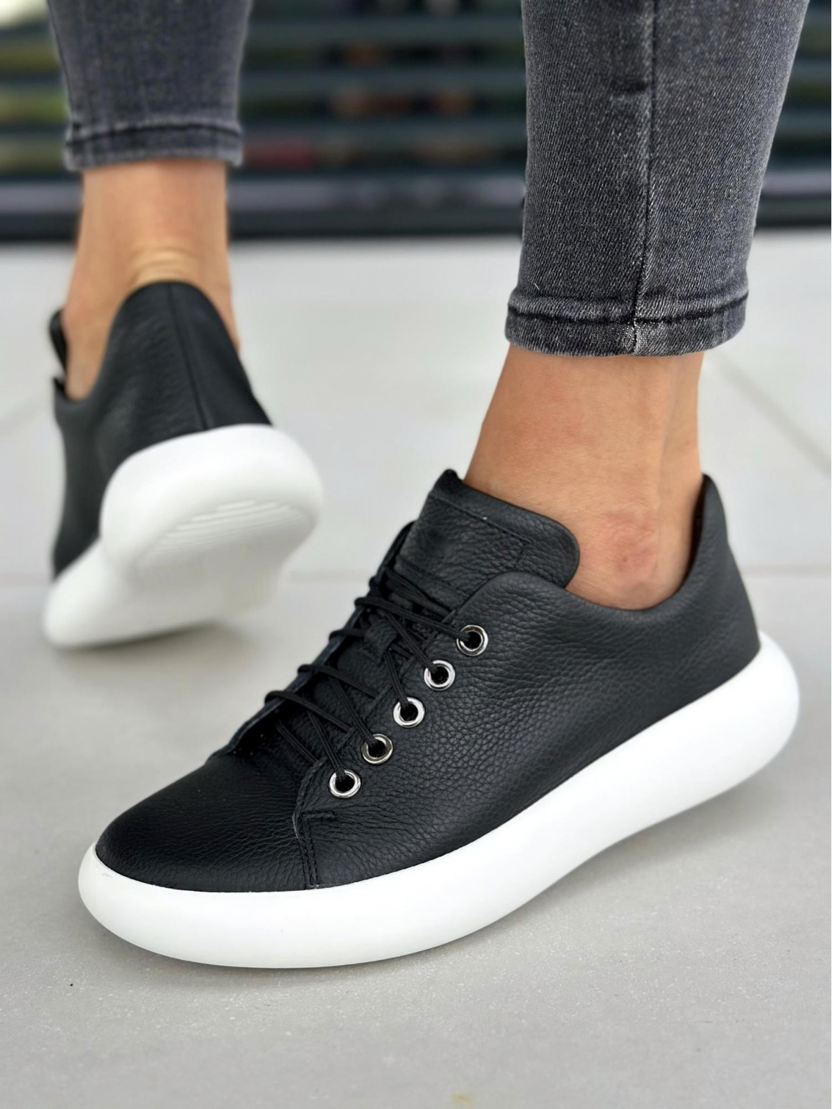 Czarne trampki damskie skórzane