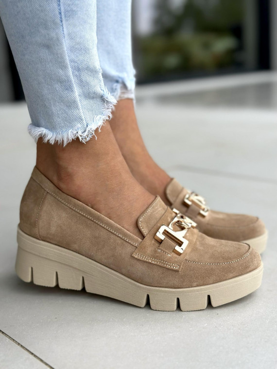 Beżowe półbuty damskie skórzane