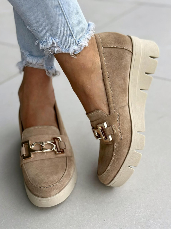 Beżowe półbuty damskie skórzane