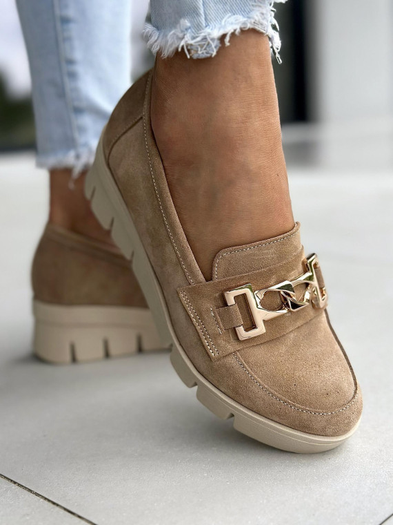 Beżowe półbuty damskie skórzane