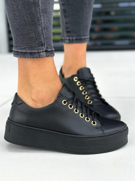 Czarne trampki damskie skórzane