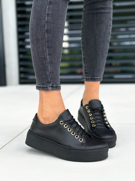 Czarne trampki damskie skórzane